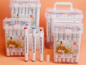 Dual Tip Brush & Chisel Alcohol Triangular Barrel Art Markers Set 