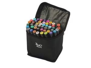 Dual Tip Brush & Chisel Alcohol Black Square Barrel Art Markers Set 