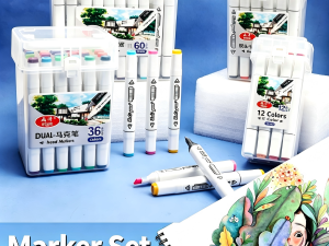 Dual Tip Brush & Chisel Alcohol Square Barrel Art Markers Set 